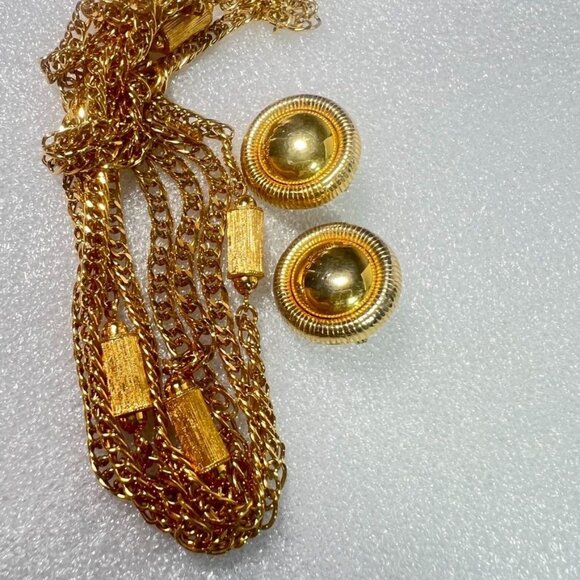 MCM Gold-Tone Monet 54' Necklace & Clip-On Earrings Combines Texture and Smooth - Picture 1 of 12